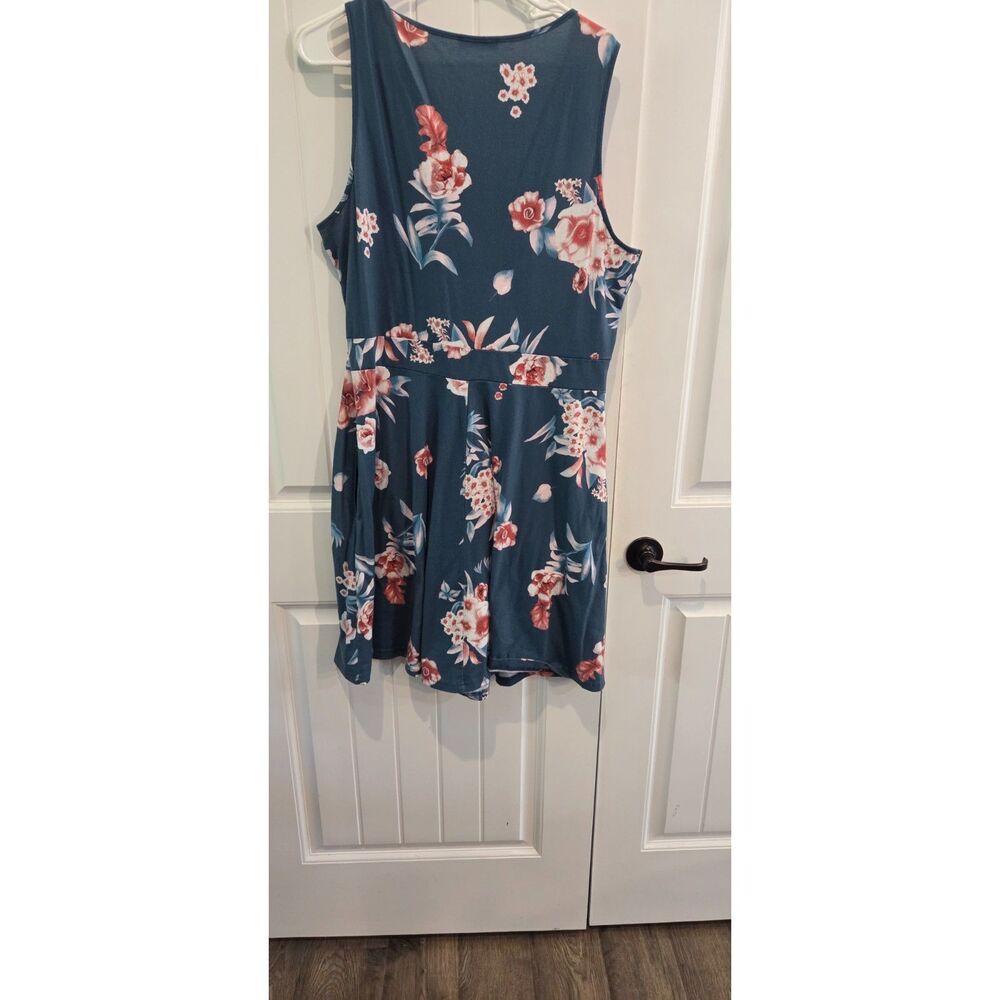 GUBERRY XXL Blue Floral Sleeveless Wrap Fit & Flare Dress Plus Size - Picture 4 of 4